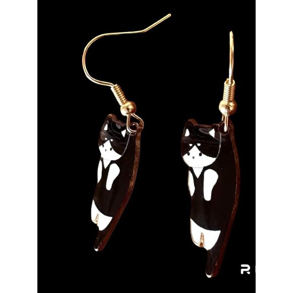 Cat Earrings New Black White Kitty Lover Dangle Hooks Christmas Birthday… - Picture 6 of 12